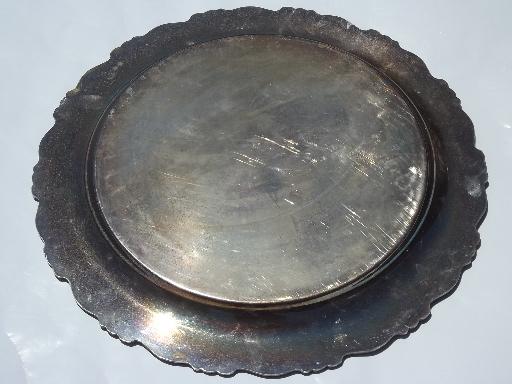 photo of large round vintage Oneida tray, silver plate over heavy copper or brass #3