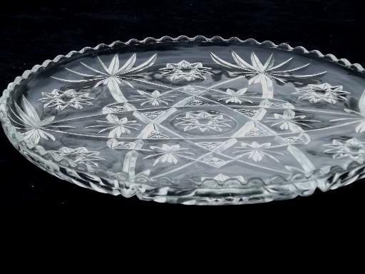 photo of large salad bowl and sandwich / serving plate, vintage AH prescut glass #3