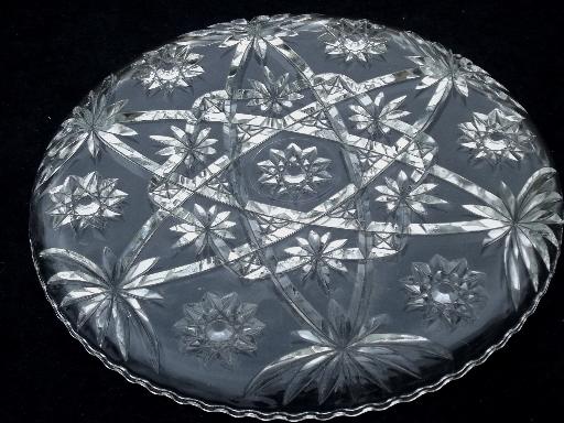 photo of large salad bowl and sandwich / serving plate, vintage AH prescut glass #4