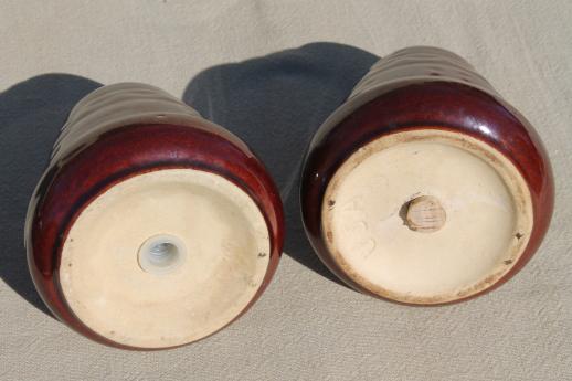 photo of large salt & pepper shakers, vintage Marcrest stoneware pottery brown daisy dot pattern #3