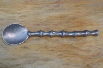 catalog photo of large serving spoon, vintage cast aluminum server w/ bamboo handle, Arthur Court style