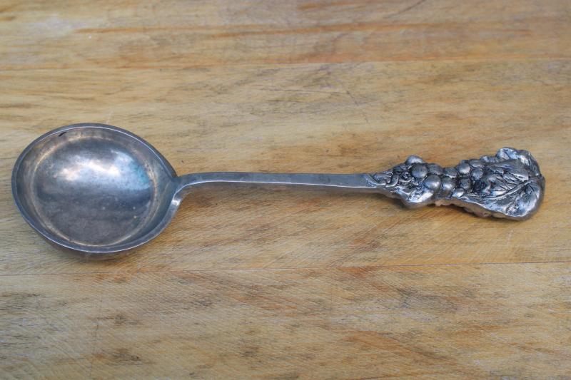 photo of large serving spoon, vintage cast aluminum server w/ grapes handle, Arthur Court style #1