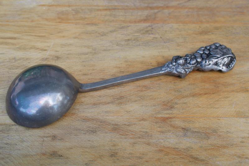 photo of large serving spoon, vintage cast aluminum server w/ grapes handle, Arthur Court style #2