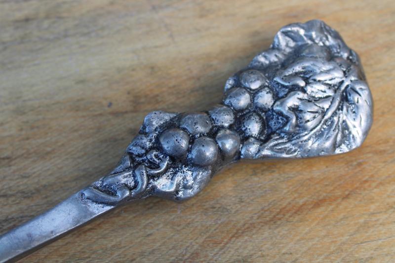 photo of large serving spoon, vintage cast aluminum server w/ grapes handle, Arthur Court style #3