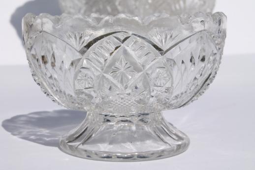 photo of large set antique pressed glass salt dips or dessert dishes in the Madora pattern #3