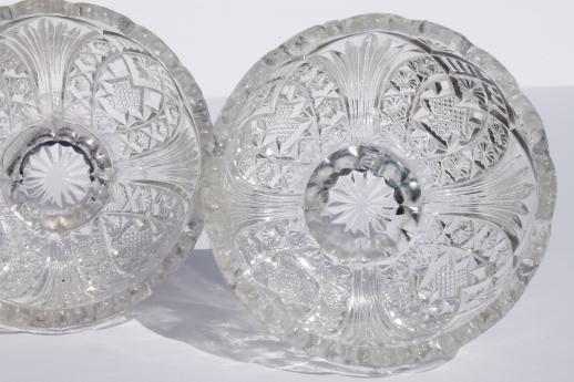 photo of large set antique pressed glass salt dips or dessert dishes in the Madora pattern #5