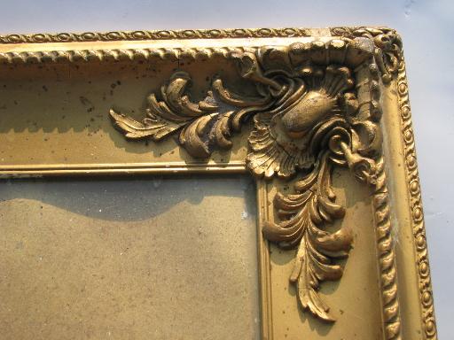 photo of large shabby antique ornate gold wood frame, original vintage glass #2