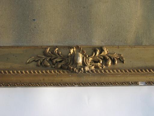 photo of large shabby antique ornate gold wood frame, original vintage glass #4