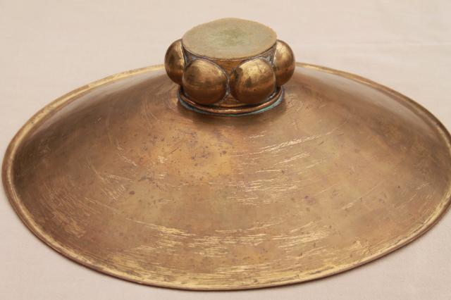 photo of large shallow brass bowl, handcrafted vintage brass planter or dish w/ tarnished patina #5