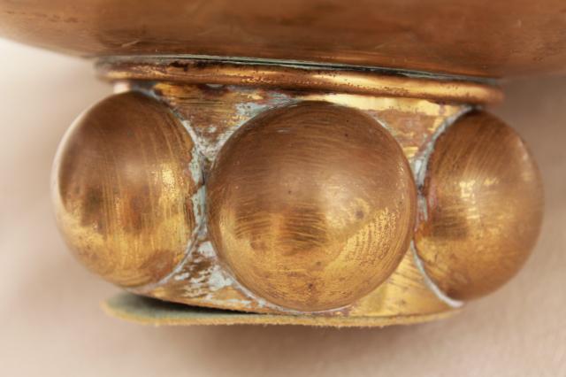 photo of large shallow brass bowl, handcrafted vintage brass planter or dish w/ tarnished patina #7