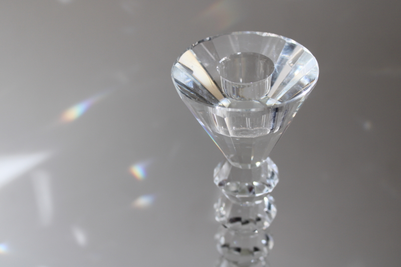 photo of large single candlestick, prismatic glass faceted crystal candle holder #2