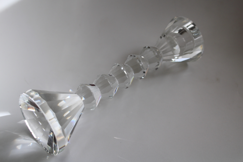 photo of large single candlestick, prismatic glass faceted crystal candle holder #4