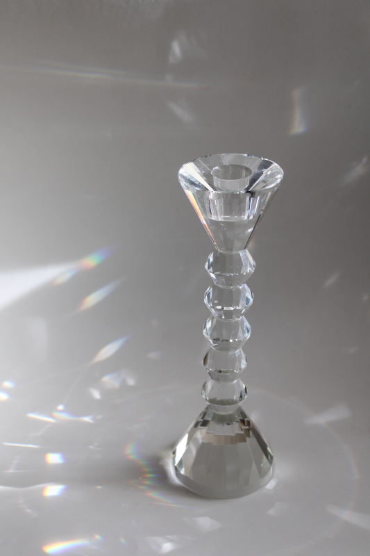 photo of large single candlestick, prismatic glass faceted crystal candle holder #7