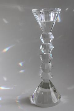 catalog photo of large single candlestick, prismatic glass faceted crystal candle holder