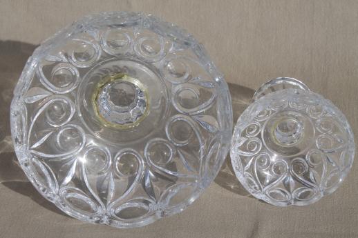 photo of large & small compote bowls, jewel & loop bullseye pattern glass pedestal dishes #7