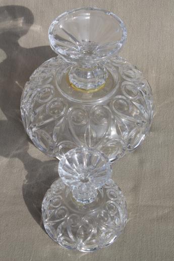 photo of large & small compote bowls, jewel & loop bullseye pattern glass pedestal dishes #9