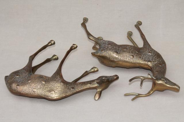 photo of large solid brass deer figurines, buck & doe spotted deer, pair vintage statues #11