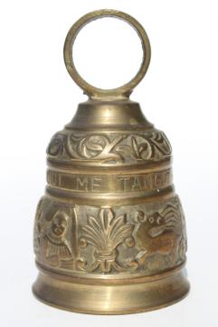 catalog photo of large solid brass door bell or garden chime, qui me tangit vocem meam audit