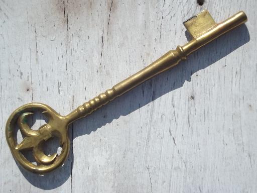 photo of large solid brass key, steampunk style paperweight for work table or desk #2