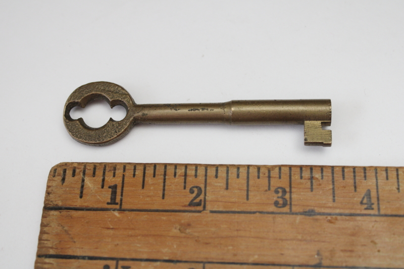 photo of large solid brass skeleton key, old key for vintage cabinet lock or door lock  #2