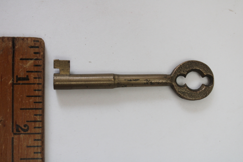 photo of large solid brass skeleton key, old key for vintage cabinet lock or door lock  #3