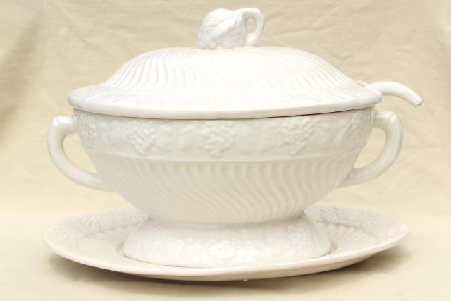 photo of large soup tureen vintage California pottery ceramic, looks like antique white ironstone #1