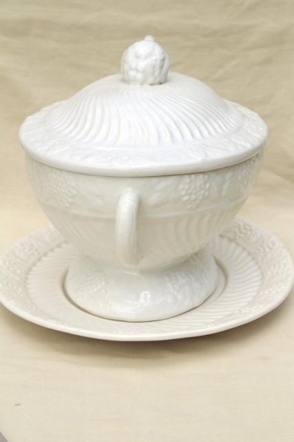 photo of large soup tureen vintage California pottery ceramic, looks like antique white ironstone #7