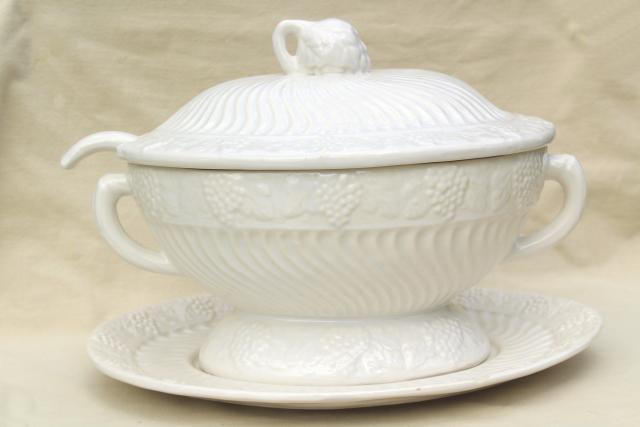 photo of large soup tureen vintage California pottery ceramic, looks like antique white ironstone #8