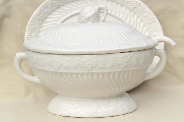 photo of large soup tureen vintage California pottery ceramic, looks like antique white ironstone #9