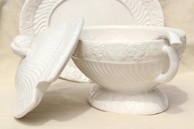 photo of large soup tureen vintage California pottery ceramic, looks like antique white ironstone #10