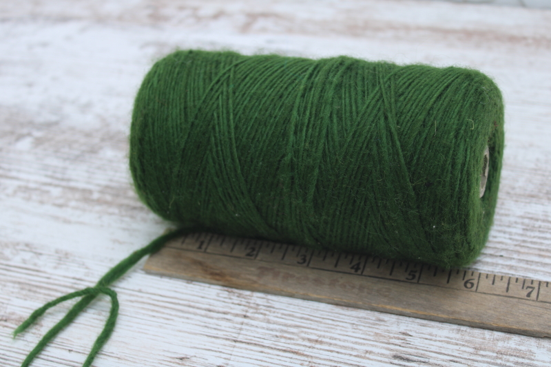 photo of large spool olive green roving homespun style yarn for package ties, crafts, crochet or embroidery #3