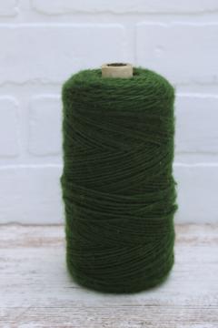 catalog photo of large spool olive green roving homespun style yarn for package ties, crafts, crochet or embroidery
