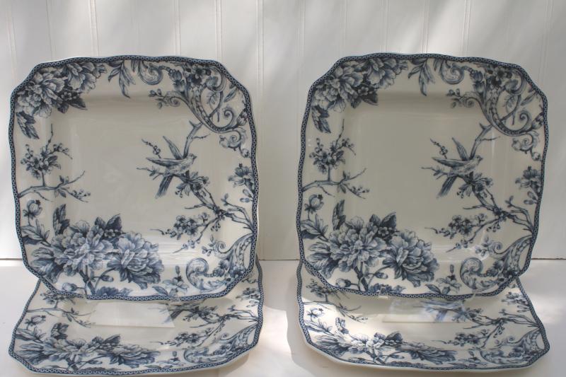 photo of large square plates or chargers blue & white toile w/ birds, Adelaide 222 Fifth #1