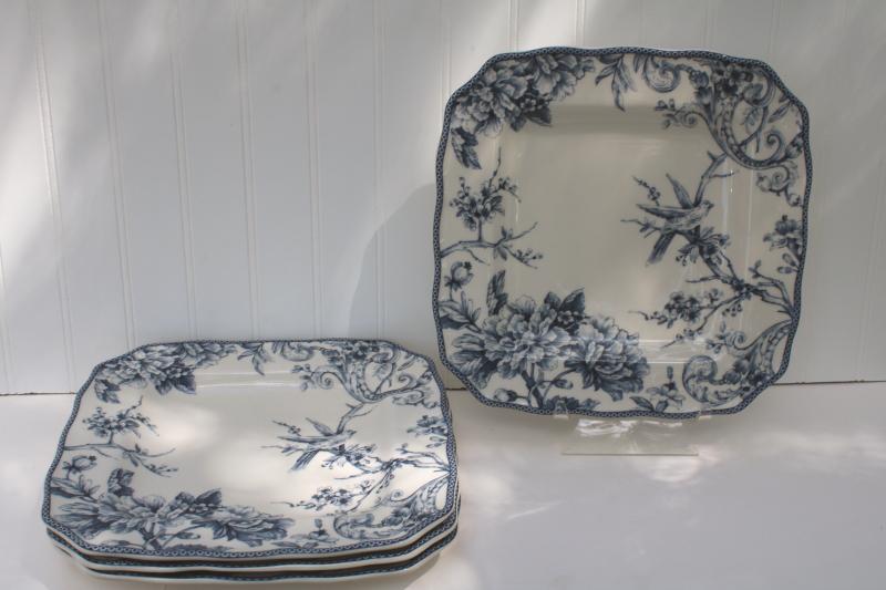 photo of large square plates or chargers blue & white toile w/ birds, Adelaide 222 Fifth #2