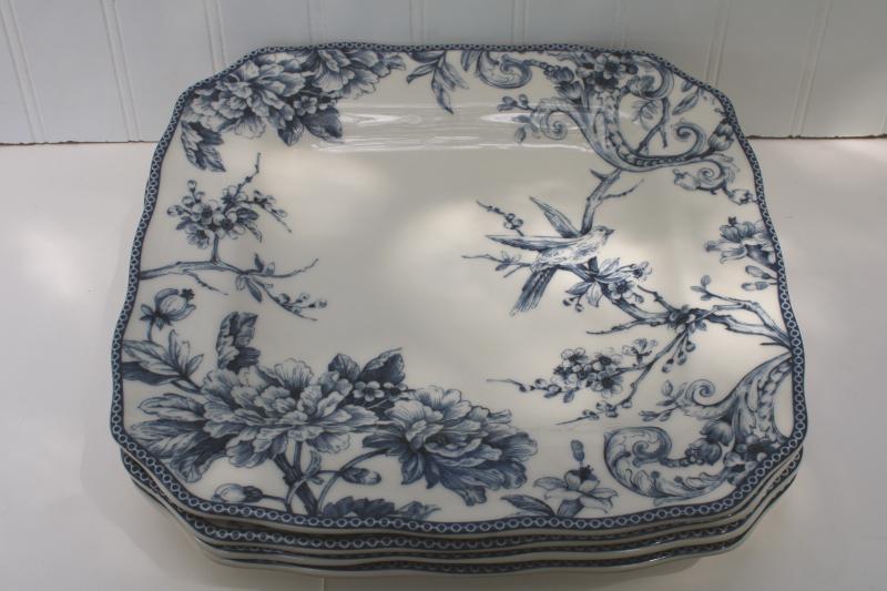 photo of large square plates or chargers blue & white toile w/ birds, Adelaide 222 Fifth #5