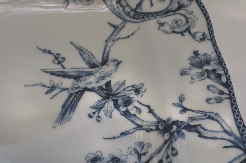 photo of large square plates or chargers blue & white toile w/ birds, Adelaide 222 Fifth #6