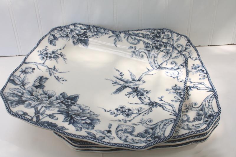 photo of large square plates or chargers blue & white toile w/ birds, Adelaide 222 Fifth #8