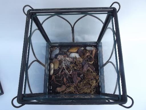 photo of large tabletop glass house, wrought iron birdcage terrarium display box #4