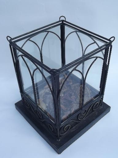 photo of large tabletop glass house, wrought iron birdcage terrarium display box #5