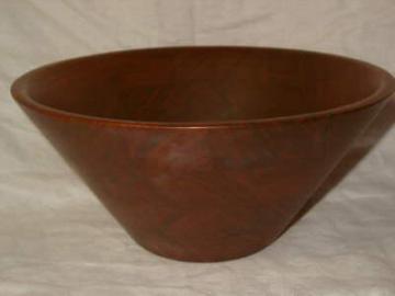 catalog photo of large vintage 1960's mod shape Burl walnut salad bowl