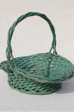 catalog photo of large vintage basket for garden flowers, nice old jadite green paint