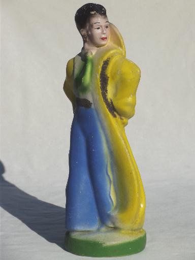 photo of large vintage carnival chalkware figure, goucho lady in riding duster #1