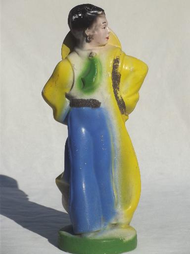 photo of large vintage carnival chalkware figure, goucho lady in riding duster #2