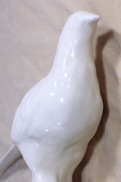 photo of large vintage ceramic pheasant bird, eggshell gloss creamy ivory off white glazed pottery #6
