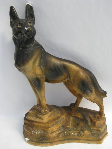 photo of large vintage chalk ware dog statue of german shepard Rin Tin Tin #1