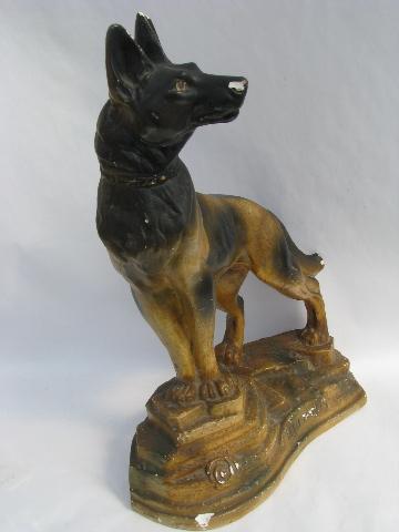 photo of large vintage chalk ware dog statue of german shepard Rin Tin Tin #2