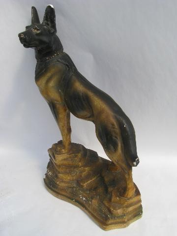 photo of large vintage chalk ware dog statue of german shepard Rin Tin Tin #4