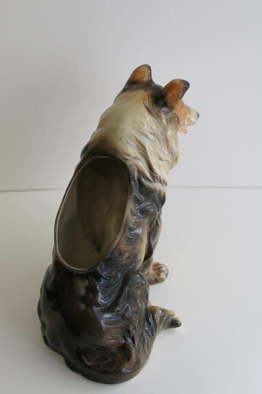 photo of large vintage collie dog ceramic planter Made in Japan china 1950s Lassie #3