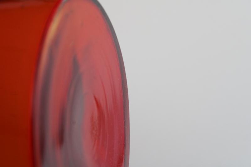 photo of large vintage glass canister or apothecary jar, tangerine orange glass bottle w/ lid #5