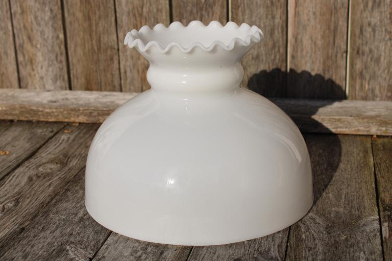 photo of large vintage glass shade for hanging light or table lamp, milk white opaline glass #1